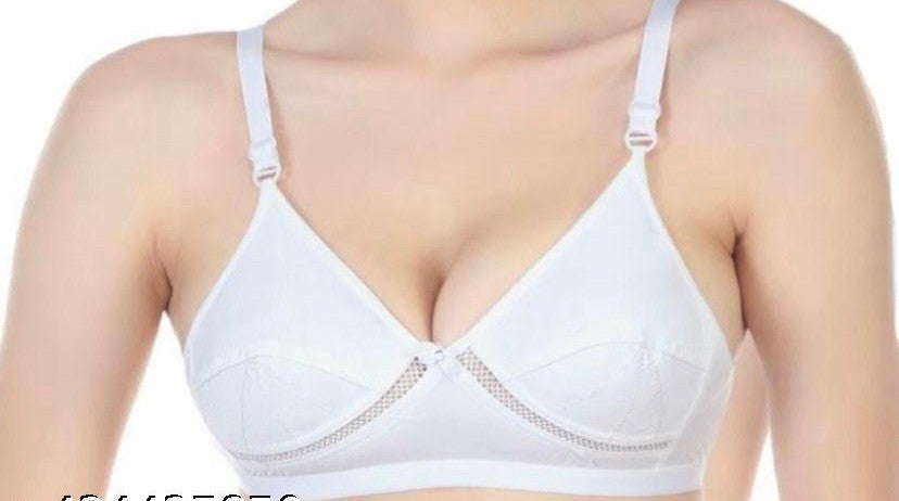 White Cotton bra with net under bust back closure non padded wirefree everyday wear for girls and women