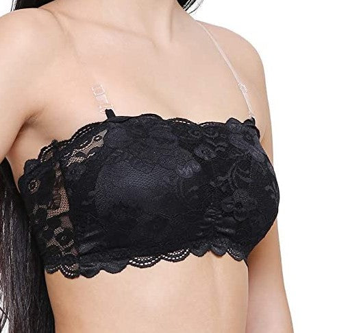 Women's Lace tube bra with removable transparent straps removal pads back closure full stretch&nbsp;