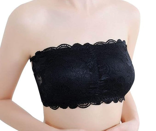 Women's Lace tube bra with removable transparent straps removal pads back closure full stretch&nbsp;