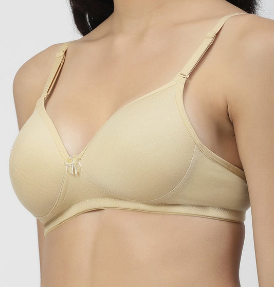 Mould Cup(padded) wirefree removable strap,back closure Beige colour bra for girls and women