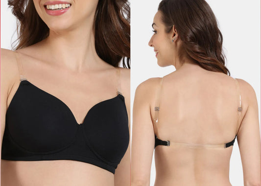 B cup Padded Wirefree Daily Wear full coverage transparent straps removable straps fancy bra for girls and women