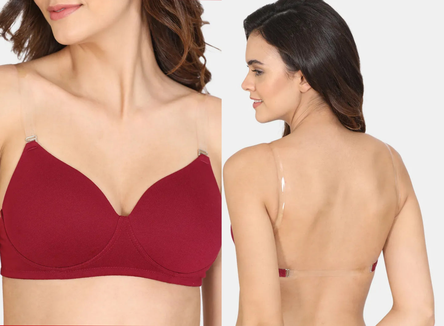 B cup Padded Wirefree Daily Wear full coverage transparent straps removable straps fancy bra for girls and women