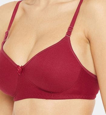 Maroon padded wirefree removable straps back closure bra for girls and women