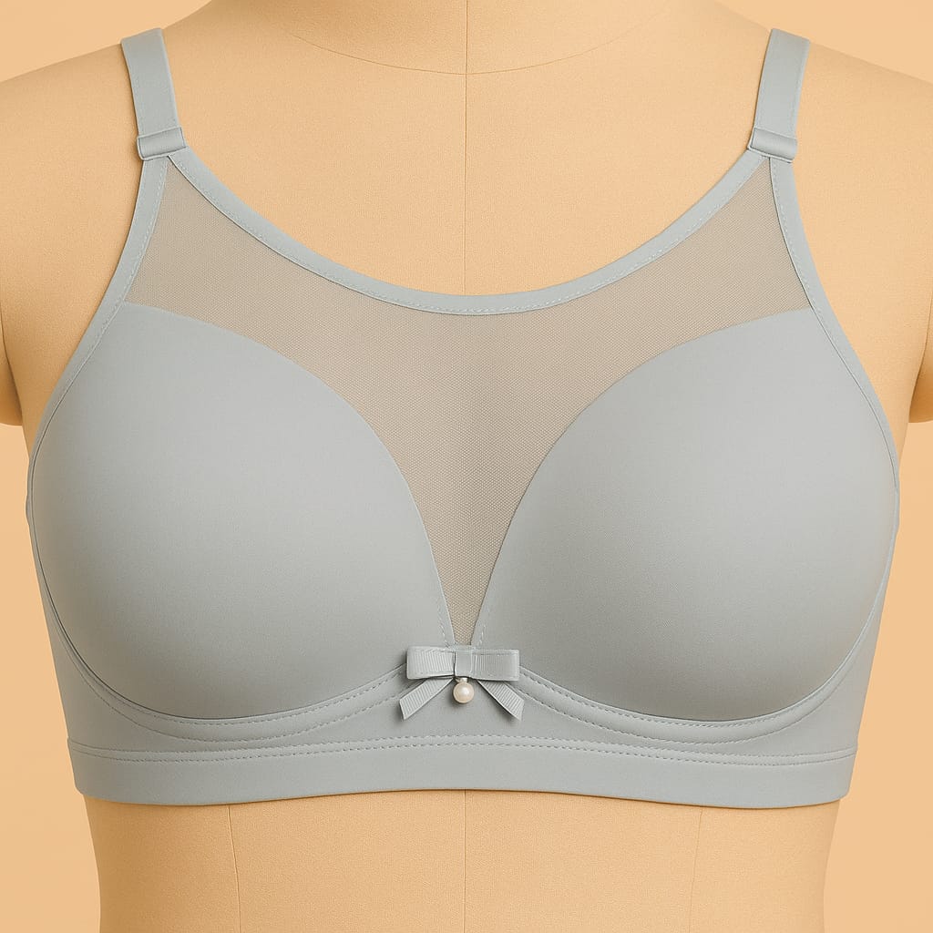 Soft padded back closure 3 hooks with net wirefree seamless cup bra for girls and women