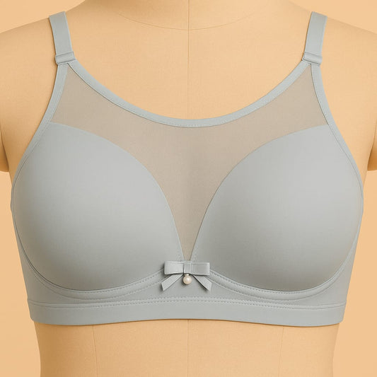 Soft padded back closure 3 hooks with net wirefree seamless cup bra for girls and women
