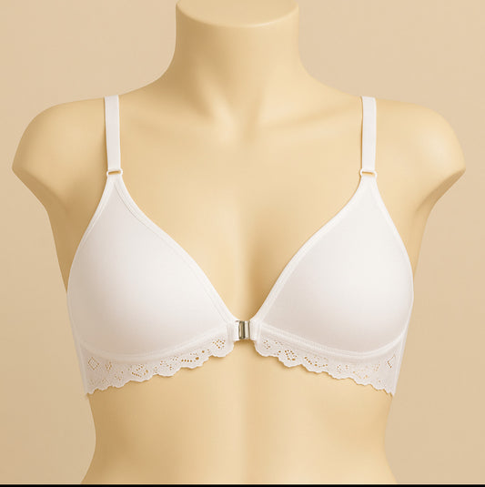 Front open mould cup white bra back side net, fancy bridal bra for girls and women
