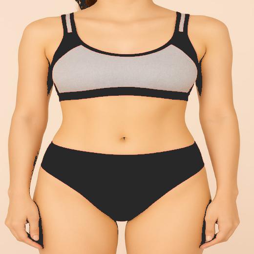 Sports lingerie with non padded wirefree daily wear pull on bra with plain panty set for girls and women