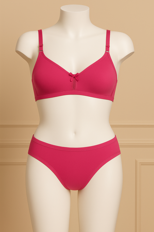 Daily wear B Cup double cloth seamless cup, back closure bra with plain panty lingerie set with jali at mid and under shoulder