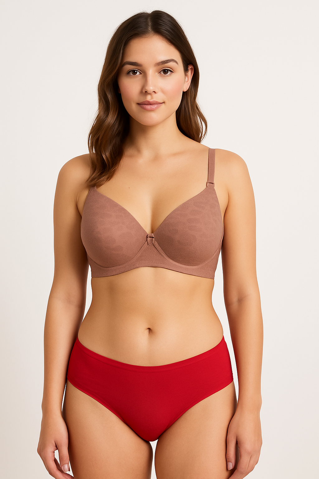 Soft padded seamless bra with plain soft cotton based panty daily wear lingerie set