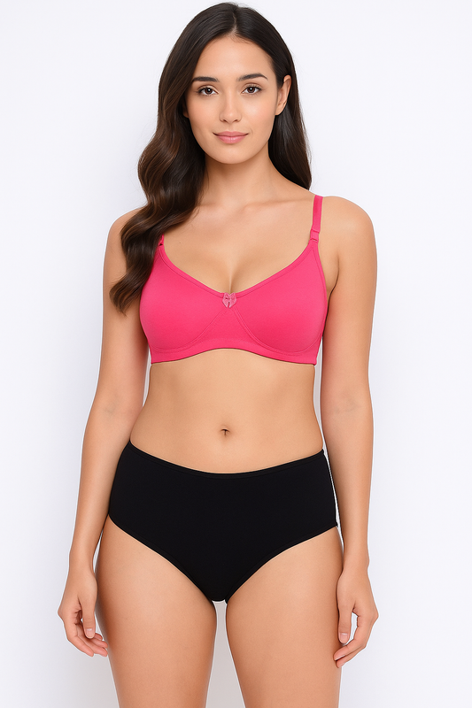 B Cup daily wear Summer wear lingerie with cotton base bra and cotton base plain panty for girls and women