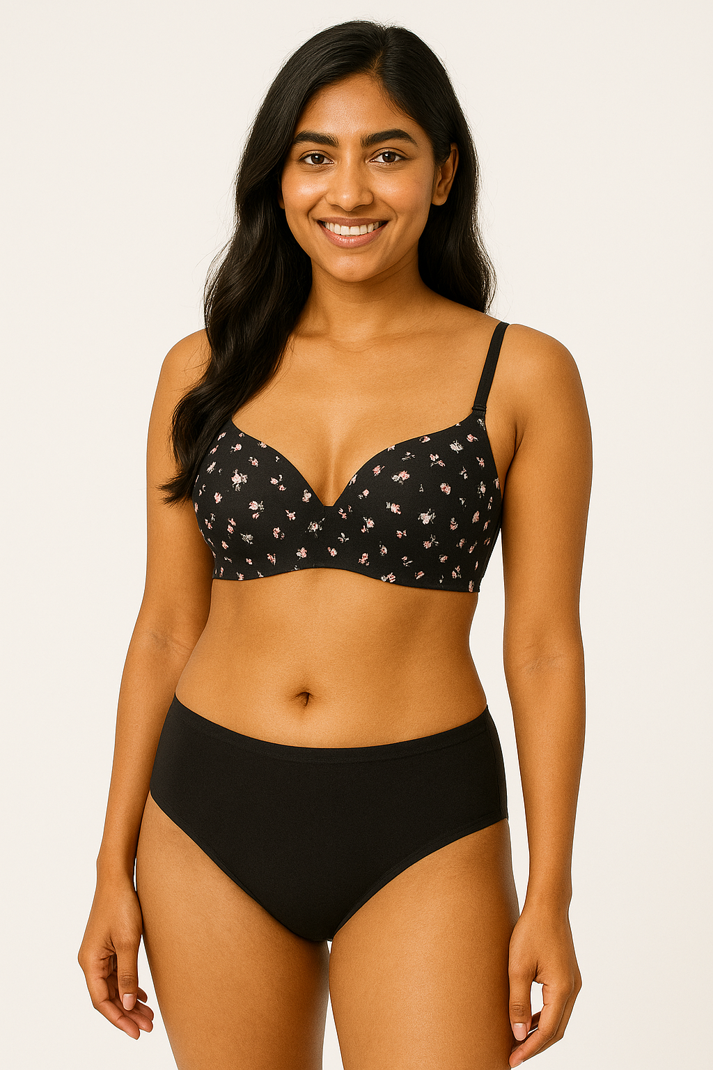 Soft padded seamless bra with plain soft cotton based panty daily wear lingerie set