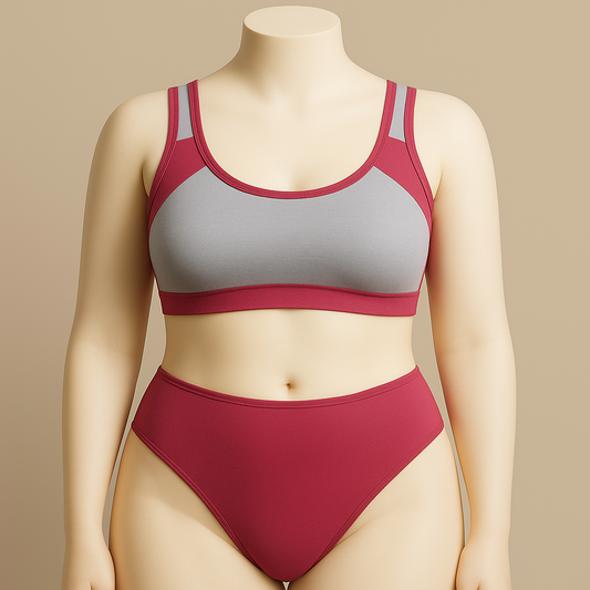 Sports lingerie with non padded wirefree daily wear pull on bra with plain panty set for girls and women