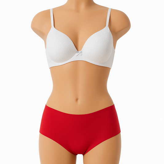 Soft padded seamless bra with plain soft cotton based panty daily wear lingerie set