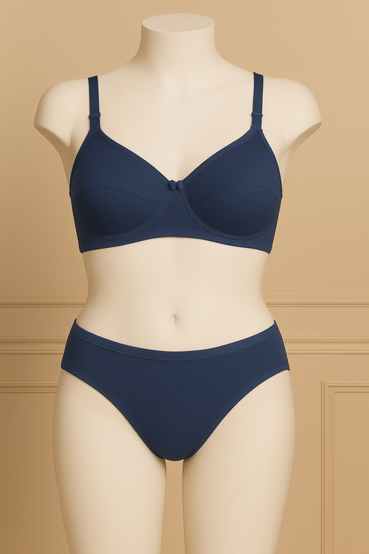 Foam Bra B cup with plain panty wirefree back closure daily wear lingerie set for girls and women