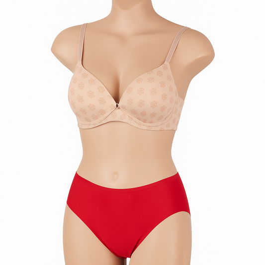 Soft padded seamless bra with plain soft cotton based panty daily wear lingerie set