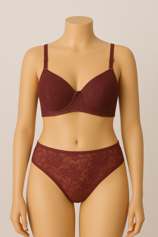 Lingerie set with Soft padded seamless wirefree removable straps daily wear bridal fancy bra and full net matching panty for girls and women&nbsp;