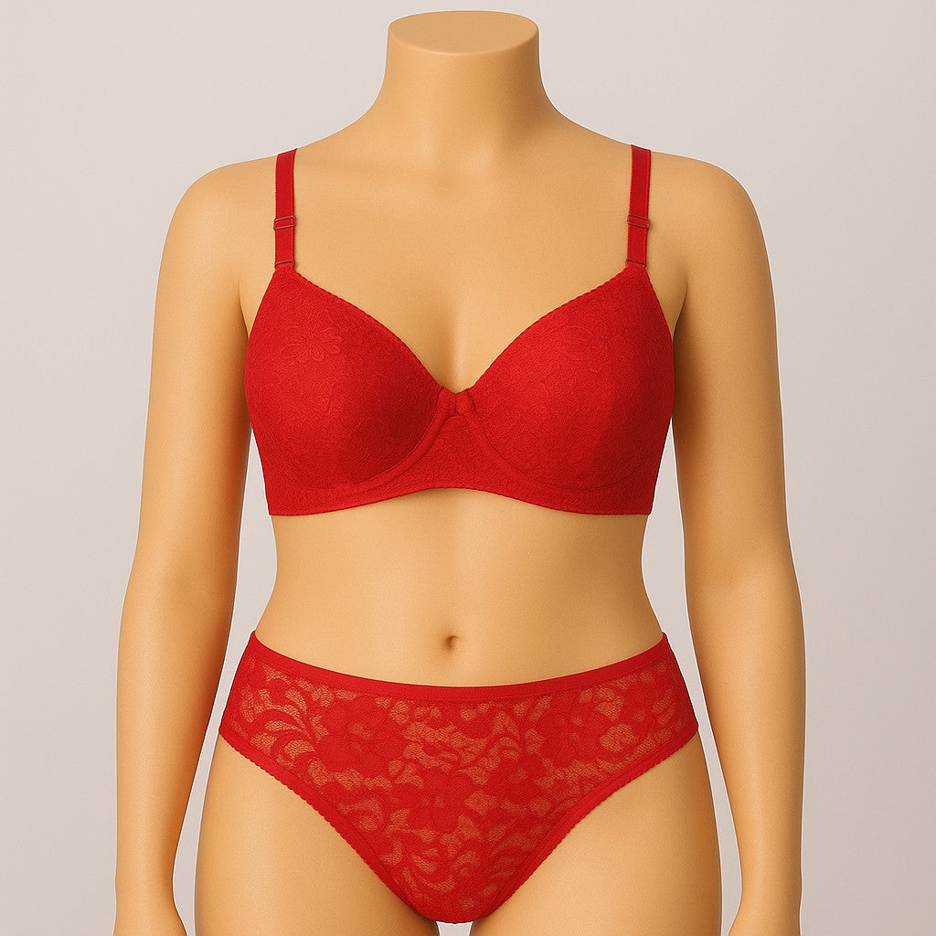 Lingerie set with Soft padded seamless wirefree removable straps daily wear bridal fancy bra and full net matching panty for girls and women&nbsp;