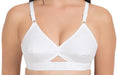 White cotton bra with elastic adjustment in center at underbust for girls and women
