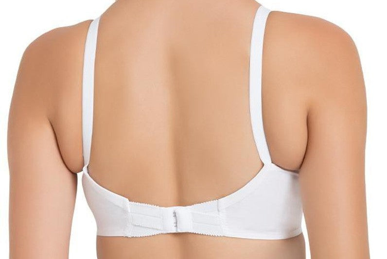 White Cotton bra with net under bust back closure non padded wirefree everyday wear for girls and women