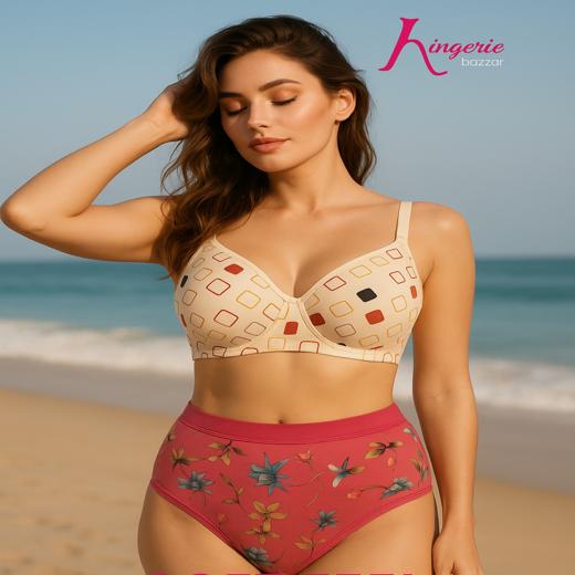 Daily wear seamless soft padded bra with full comfortable plain panty lingerie set for girls and women