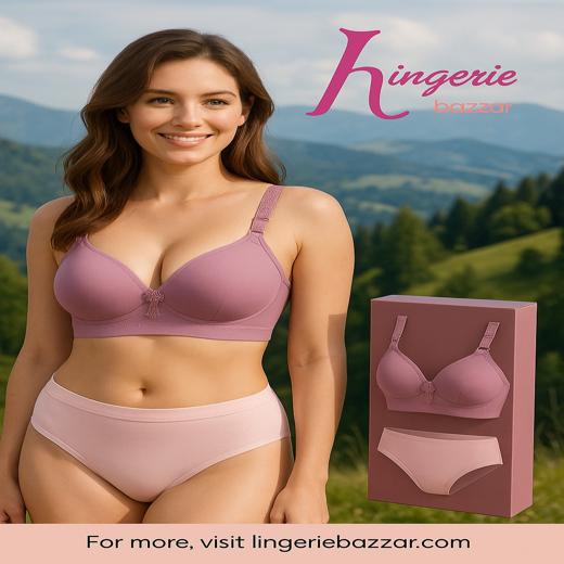 Lingerie set with soft padded seamless bra and plain panty soft comfort feel for girls and women