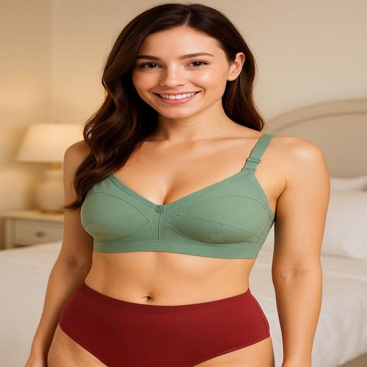 Daily wear non padded wirefree back closure bra with plain panty cotton based lingerie set for girls and women