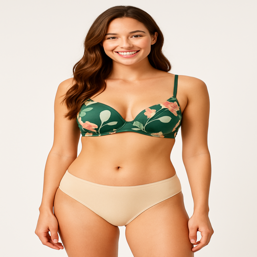 Soft padded seamless bra with plain soft cotton based panty daily wear lingerie set